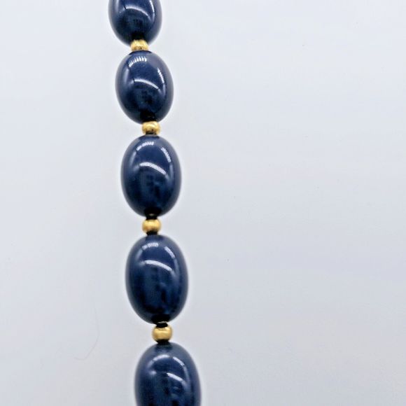 Monet Classic Beaded Necklace Vintage Navy Blue Gold Tone Spacer Classy Lucite - Picture 8 of 10